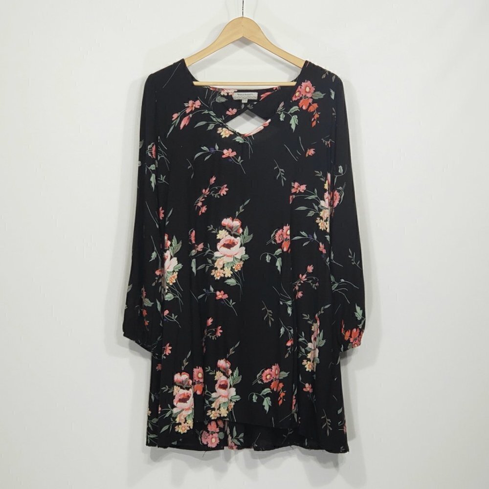 World Market Black Floral Babydoll Dress with pockets Women's Size Small